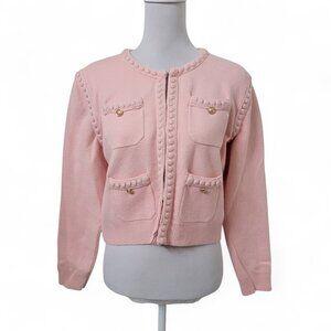 Pink Size Small Coquette Granniecore 4 Pocket Cardigan Sweater, Hook & Bar Close